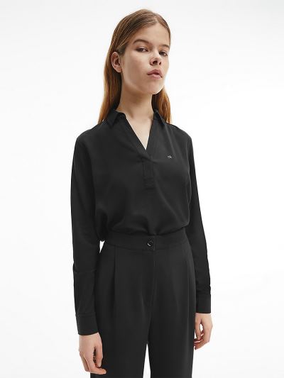 Calvin Klein Ruhák HU876381 | Calvin Klein Recycled Material Mix Női Blúz Fekete